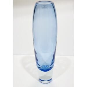 Blue Mouthblown 9.5" Heavy Art Glass Vase POLAND Barrel Oval
